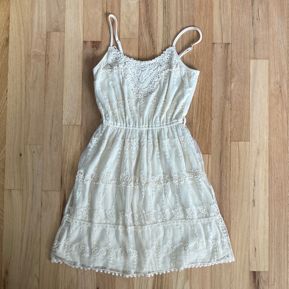 Lace Trim Cream Dress